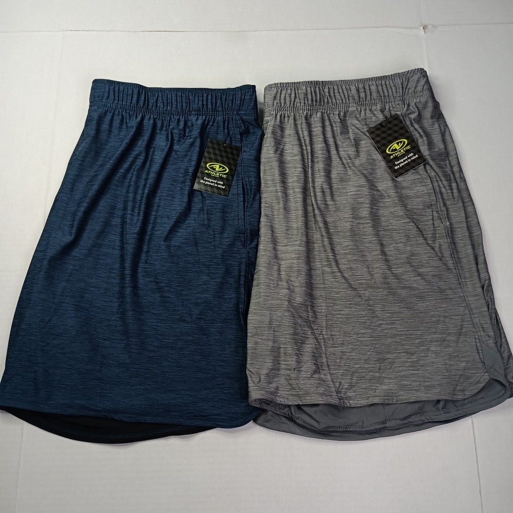2 Athletic Works Men's Jersey Knit Shorts Size 2XL XXL Gray Blue 9" Inseam NWT